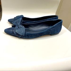 Tory Burch Rosalind Suede pointed toe bow Ballet Flat navy blue Size 8.5